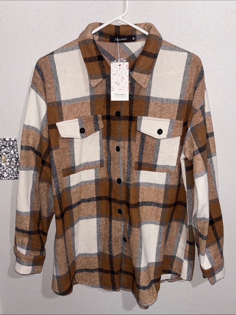 Automet - NWT - Women's Plaid Shacket Jacket in Brown & Cream (size Medium)